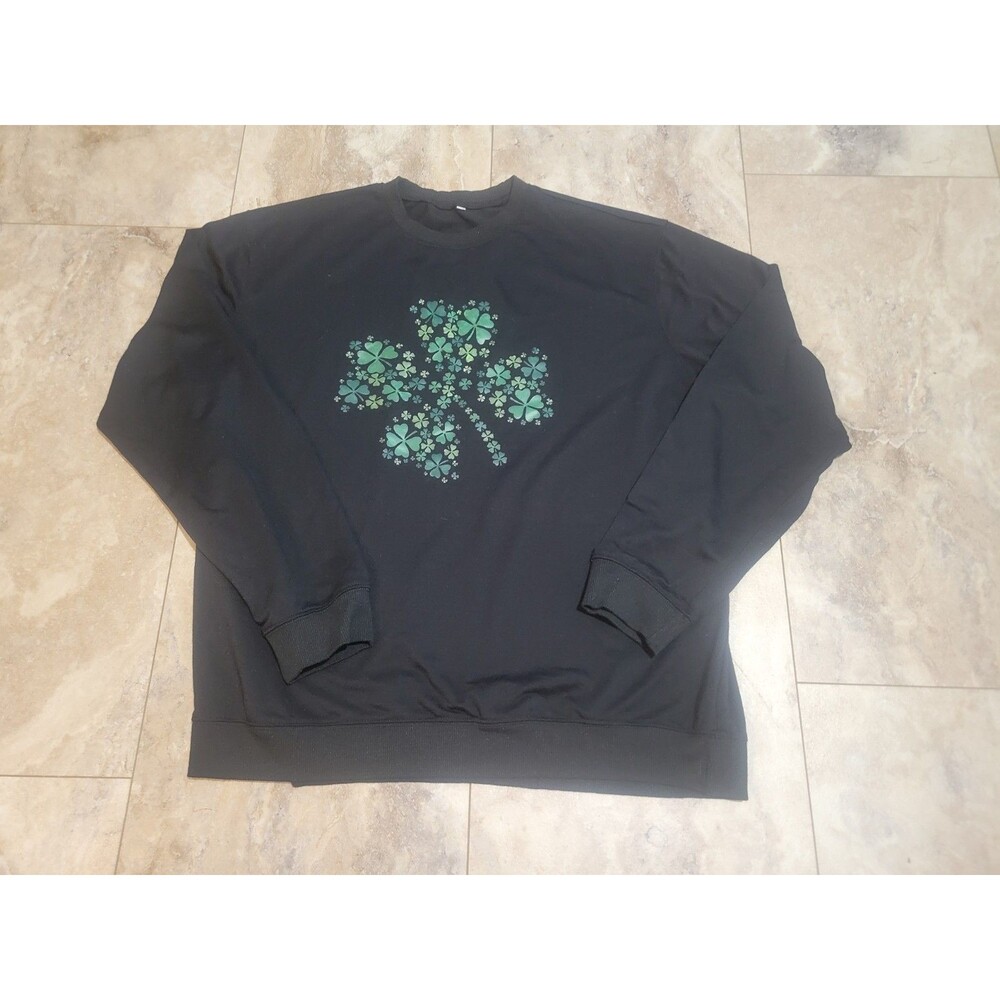 Black Shamrock Irish St. Patrick's Day Festive Party Ireland Sweatshirt Sz XXL